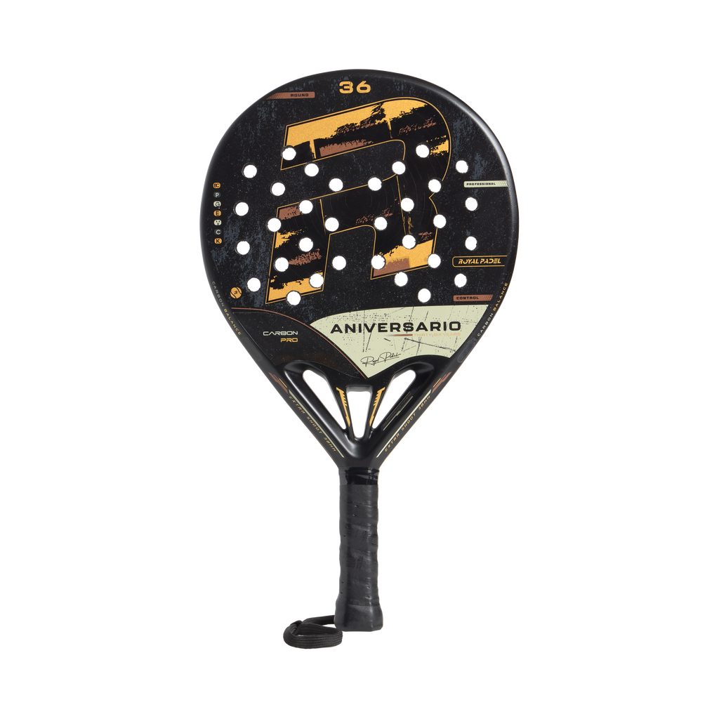 Royal Padel 36 Aniversario Poly 2026 - cara frontal negra con detalles dorados